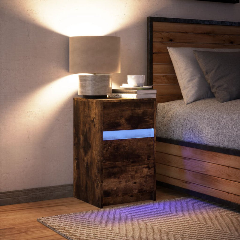Dawens 38cm W Manufactured Wood Bedside Table, Smoked Oak