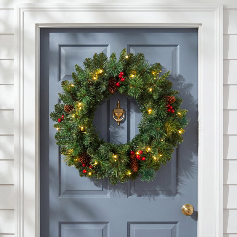 Christmas Wreath with Pine Foliage, Pinecones and Berries