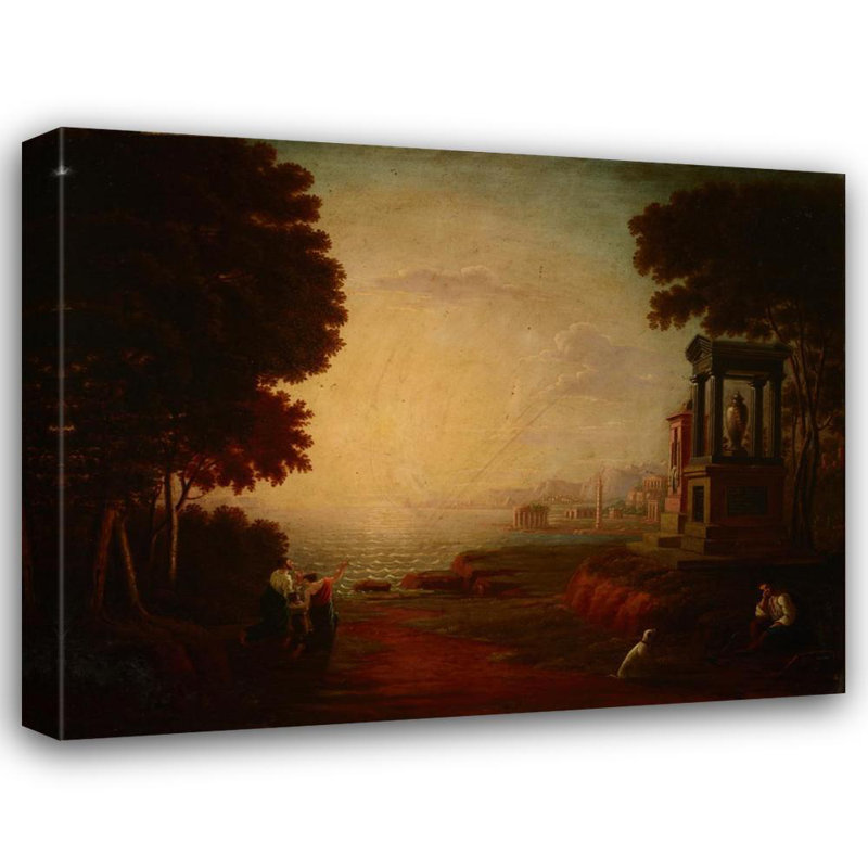 "Paysage avec une baie de mer et des bâtiments anciens" par Jan Wolanski - Art mural sur toile tendue avec châssis