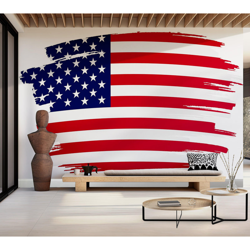 Papier peint de qualité supérieure - coups de pinceau du drapeau américain, L 108 po x l 150 po