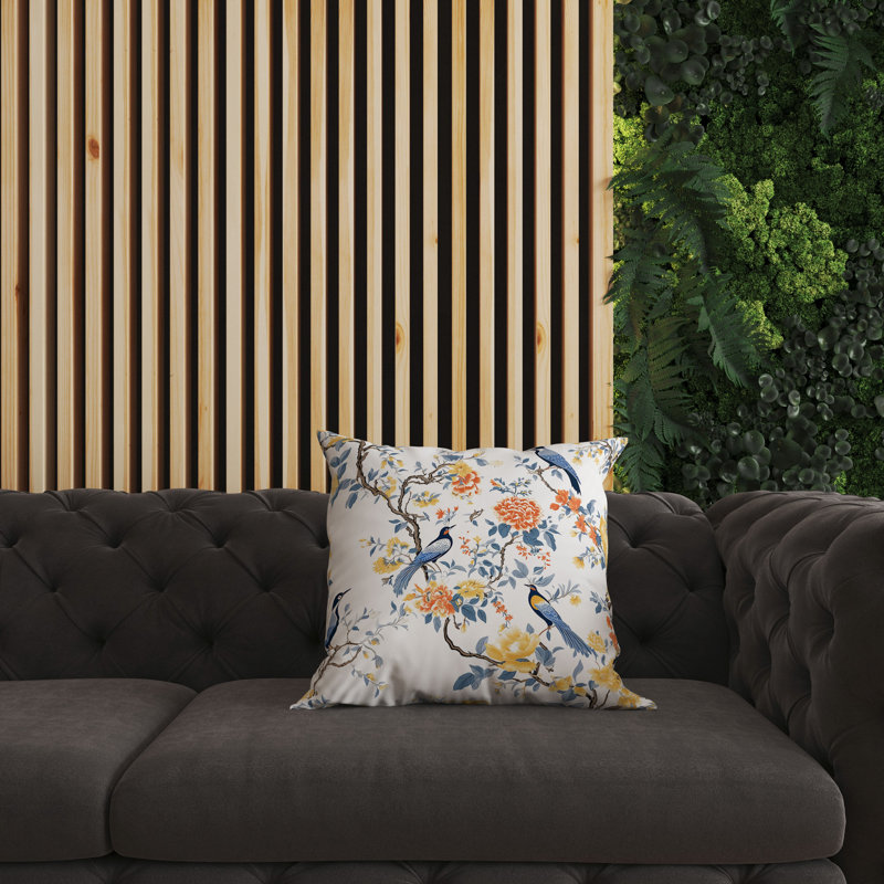 Coussin décoratif réversible intérieur / extérieur Flight Of The Forest, H 26 po x l 26 po, Bleu / blanc / orange floral