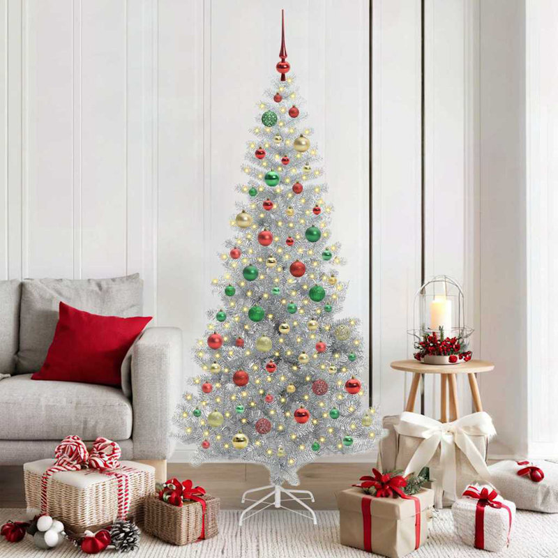 vidaXL Christmas Tree with 300 LEDs with Stand Silver PET, 5.91 ft