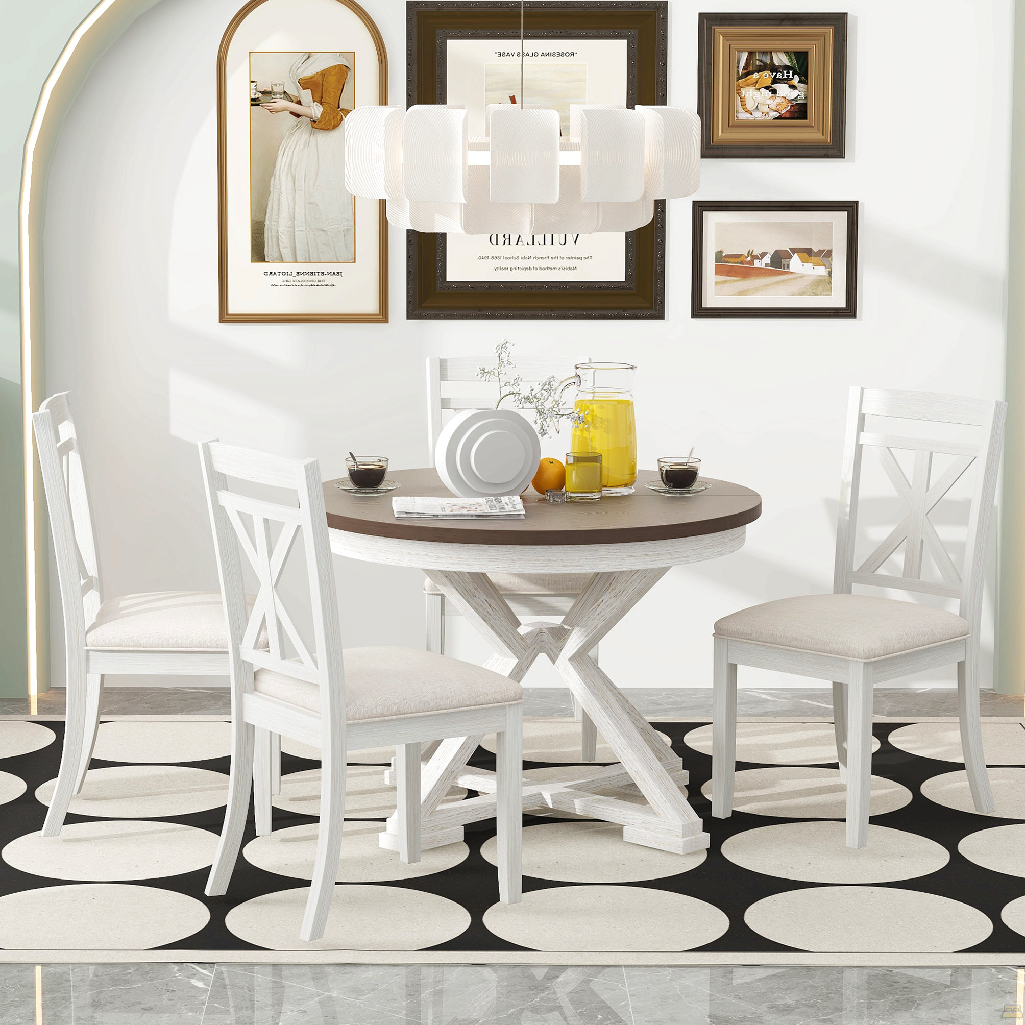 August Grove 5-Piece Retro Functional Dining Table Set Extendable Round ...