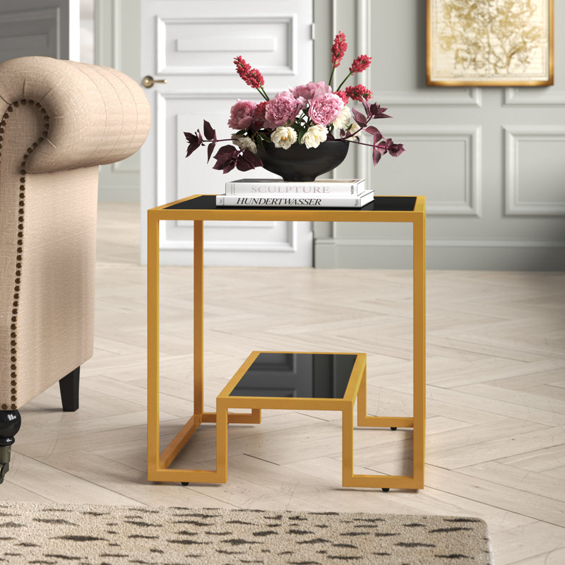 Stansberry Glass Top End Table, Black, Gold