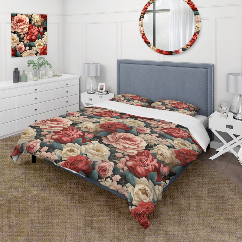 Gowin Vintage Rose Floral Motif I - Ensemble de housse de couette floral - Polyester microfibre