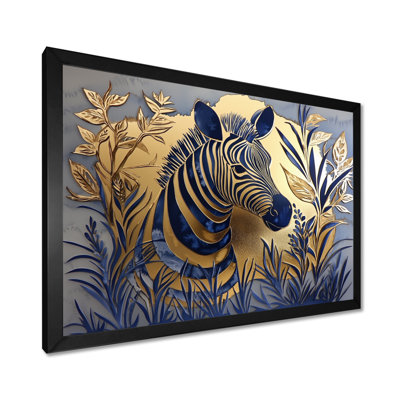 «Golden Aqua Zebra Portrait I», reproduction sur toile zébrée