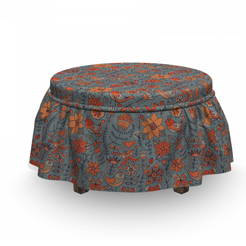 Housse pour repose-pieds doodle oiseaux fleurs