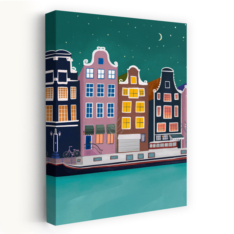 Amsterdam By Night - Affiche murale abstraite d'architecture urbaine, H 24 po x l 16 po