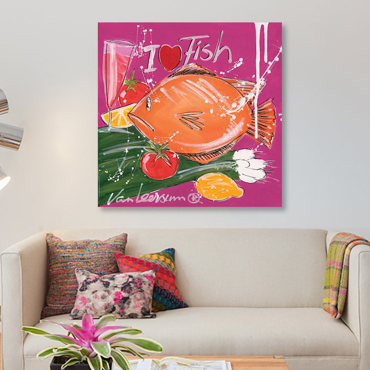 « i love fish », impression sur toile, H 12 po x l 12 po x P 1,5 po, Toile tendue, Pas de tapis