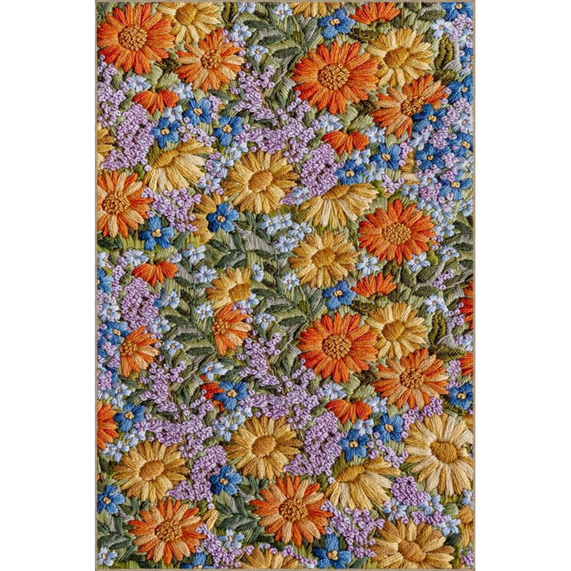 Tapis floral multicolore lavable à la machine, Carré 3 pi 11 po