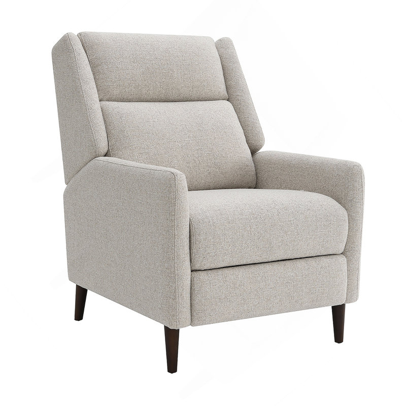 Pushback Manual Recliner With High Back For Living Room, Beige Fabric