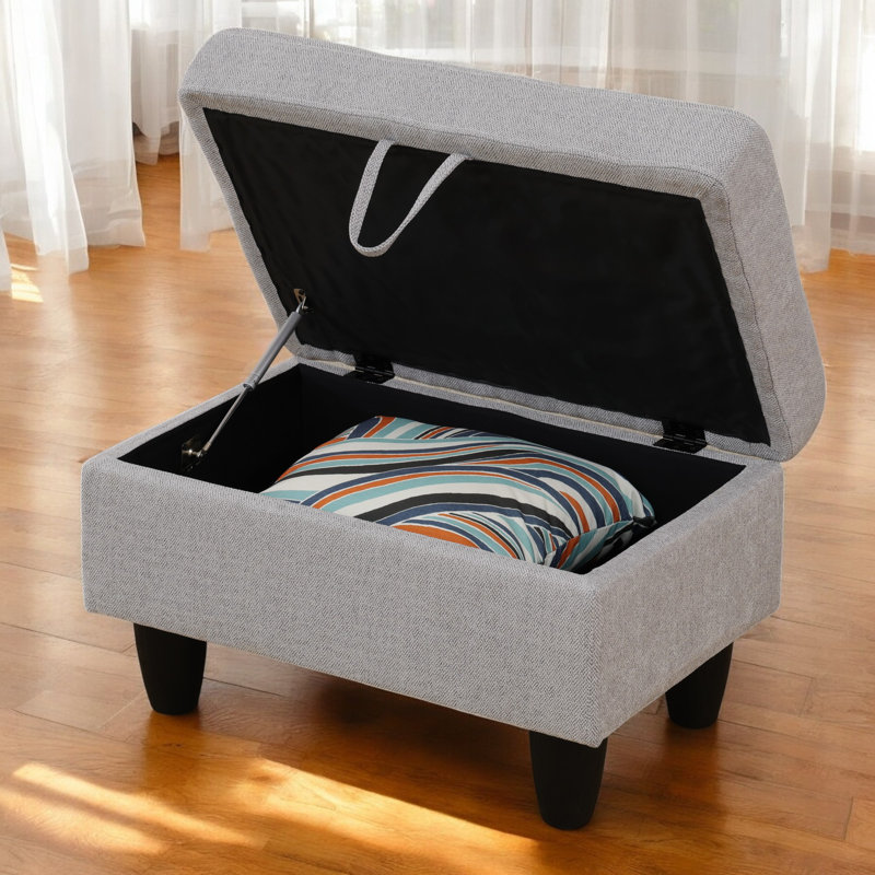  Repose-pieds capitonné rectangulaire avec rangement de 28,5 po Orella Marlinda, Flanelle gris clair
