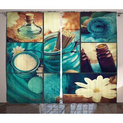 Spa Blue Themed White Daisies Scents Towels and Incense Artwork Collage Graphic Print & Text Semi-Sheer Rod Pocket Curtain Panels -  Ambesonne, p_21858_108x108