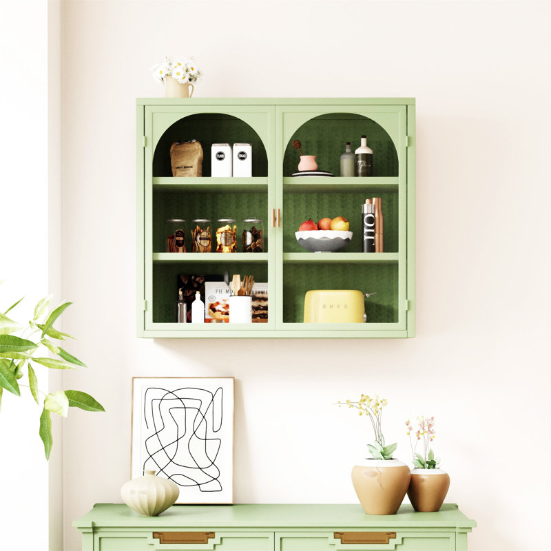 Armoire murale moderne à deux portes avec portes en verre 27,56 po avec trois niveaux de rangement pour le hall d'entrée, la salle de bain et la salle à manger