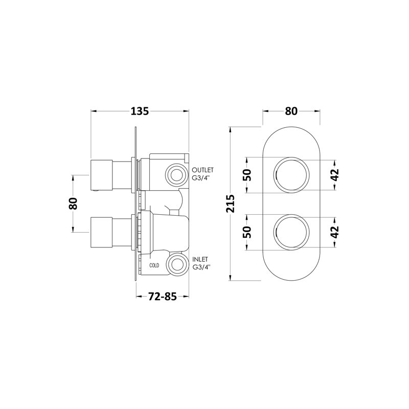 Round Valves Double Concealed Diverter Shower Valve