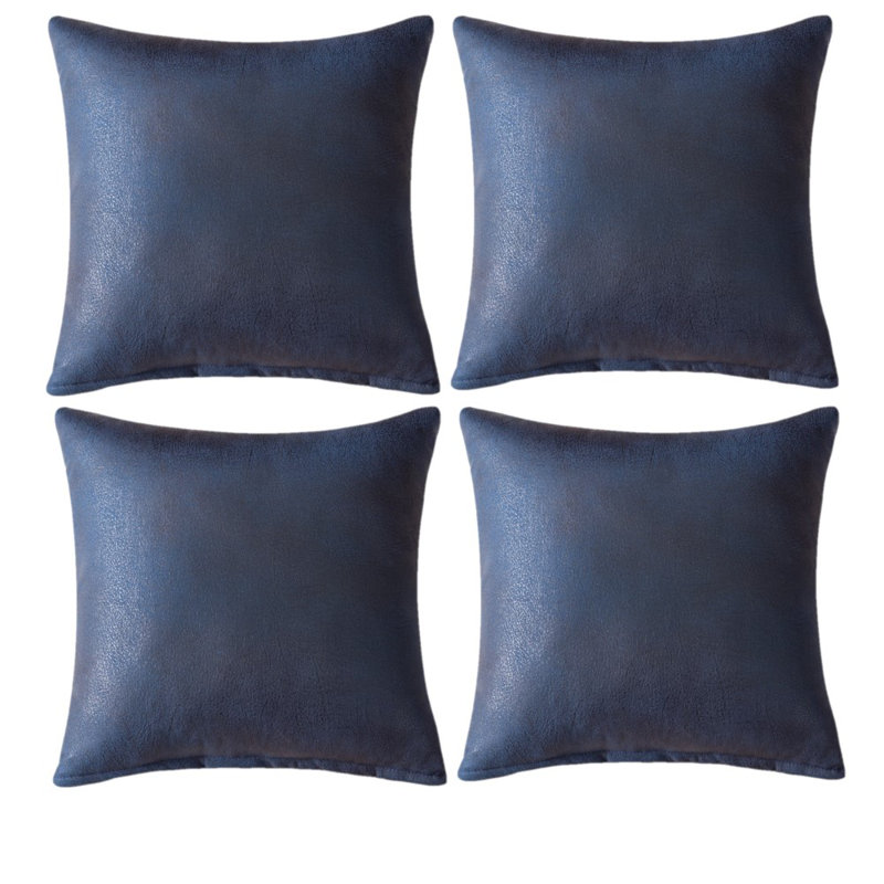 Faux Leather Reversible Pillow Cover, 18" x 18", Navy Blue