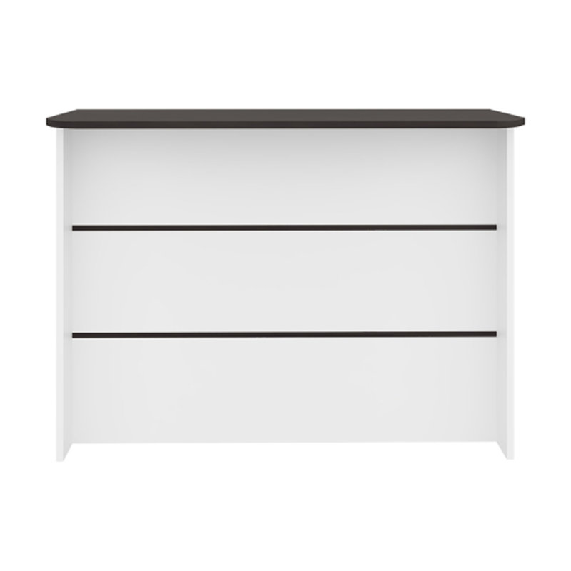 Gravette Kitchen Island, 3 Shelves, White / Dark Walnut, Oak