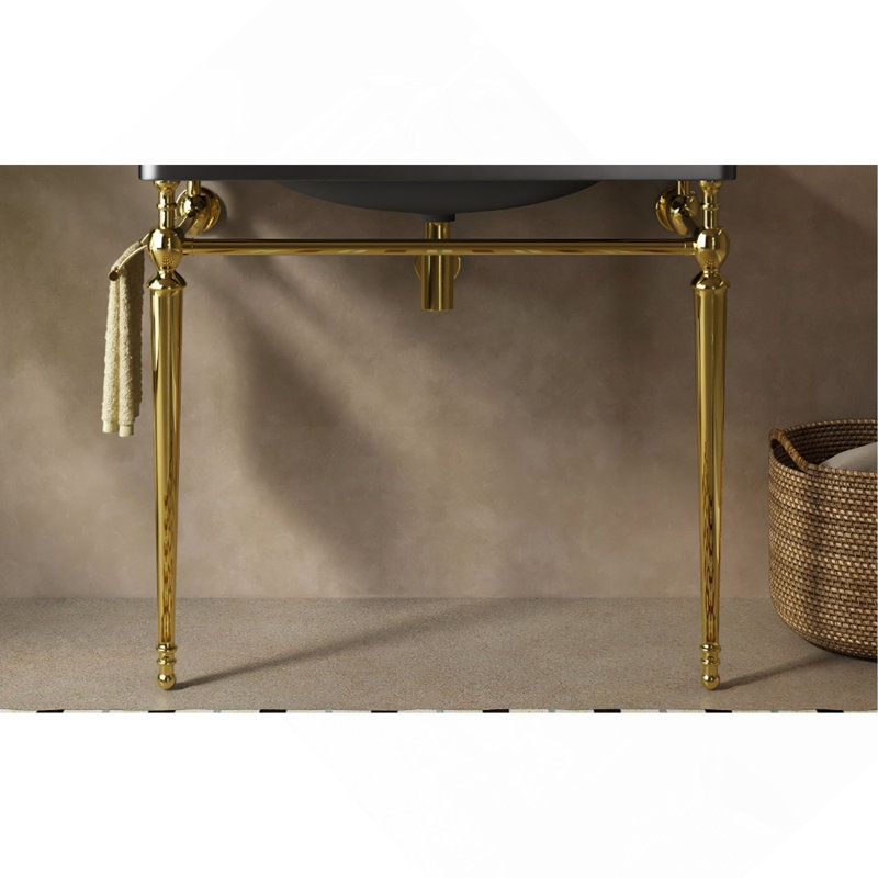 36" Freestanding Bathroom Console with Iron Legs, Gold Finish, Sink & Faucet Not Included, Gold, 34"