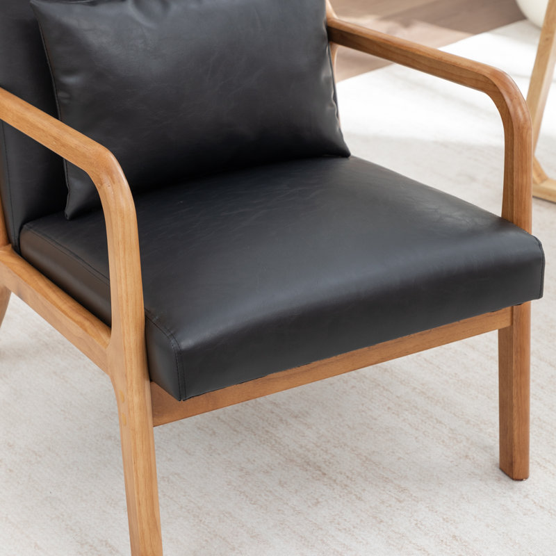 Fauteuil avec revêtement en bois et cuir, Noir