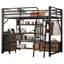 Lit mezzanine double avec bureau et lumière, lit mezzanine en métal avec tablettes de rangement, garde-robe et tiroirs pour garçons