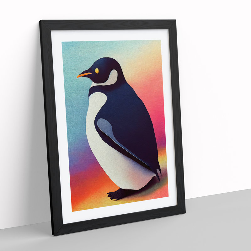 Penguin In Watercolour No.2 - Wall Art, Black Picture Frame, 66cm H x 48cm W, White