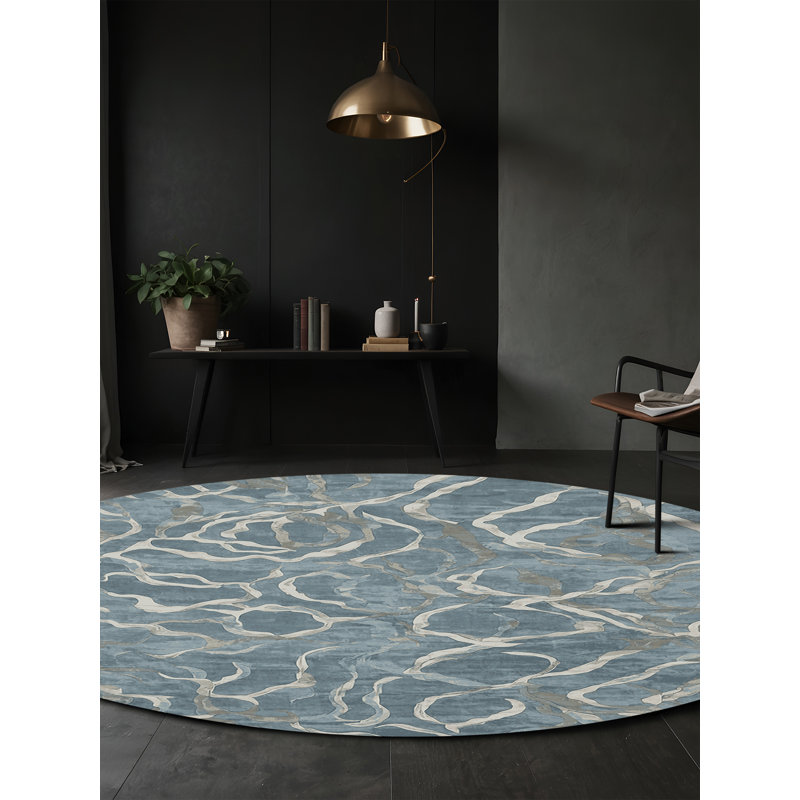 Machine Washable Gray Area Rug, Round 5'