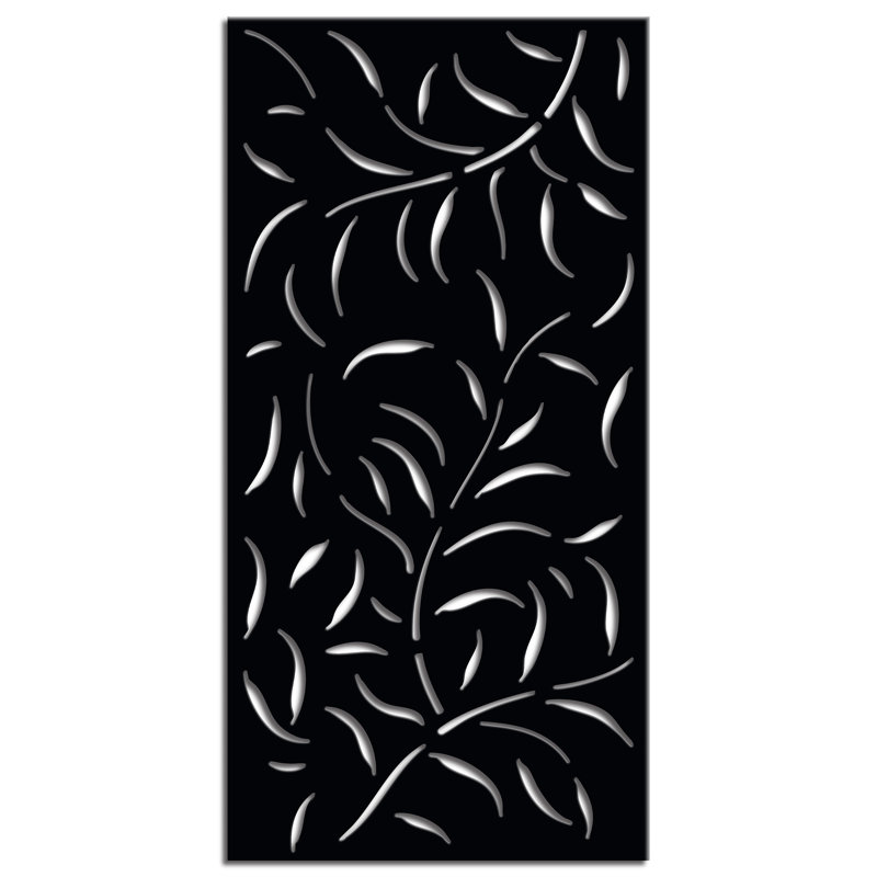 Panneau d'intimité décoratif en acier thermolaqué noir avec vis Leafspray 3 pi x 6 pi
