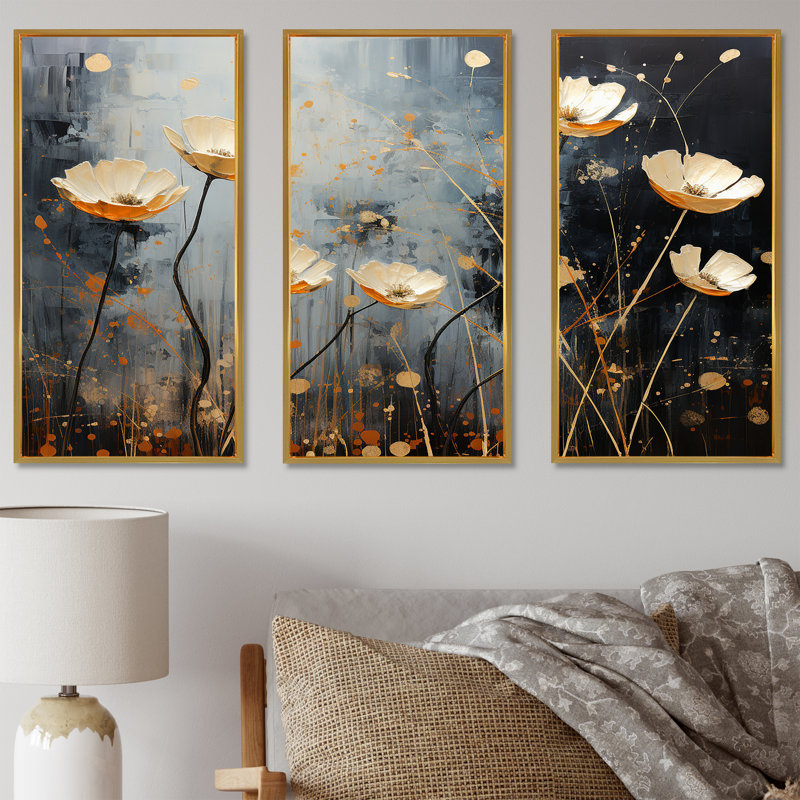 «Gilded Garden Blooming Meadows I», ensemble d'art sur toile, Cadre flottant doré, H 40 po x l 60 po x P 1 po