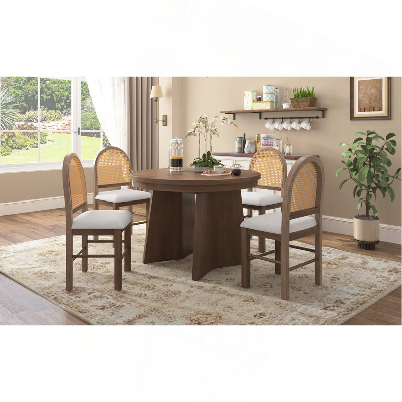 Ensemble de table de salle à manger extensible 5 pièces pour 4 personnes, ensemble de table de salle à manger extensible rétro avec 4 chaises rembourrées, ensemble de table de cuisine et chaises pour salle à manger et cuisine TREXM