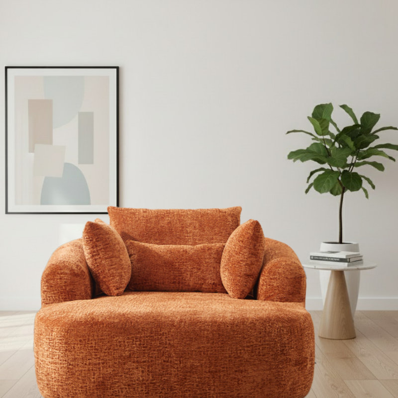 49.6" Oversized Chaise Lounge Chair, Compression Chenille Sleeper Sofa Bed, Comfy Upholstered Floor Couch with Armrests & Throw Pillows, No Assembly Required for Home, Bedroom and Office