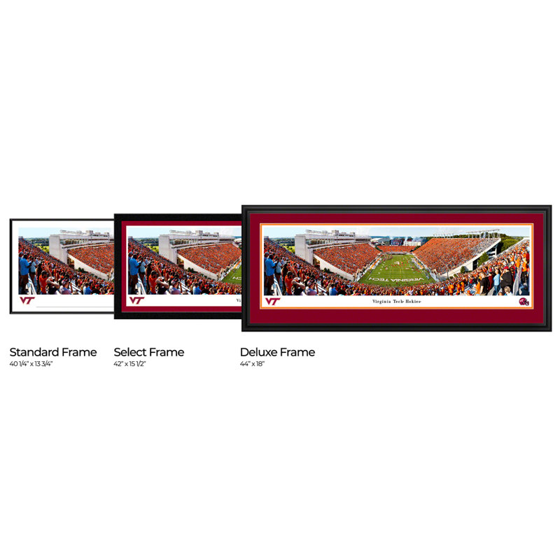 Impression panoramique de Virginia Tech Football, H 18 po x l 44 po x P 1,38 po, Cadre noir