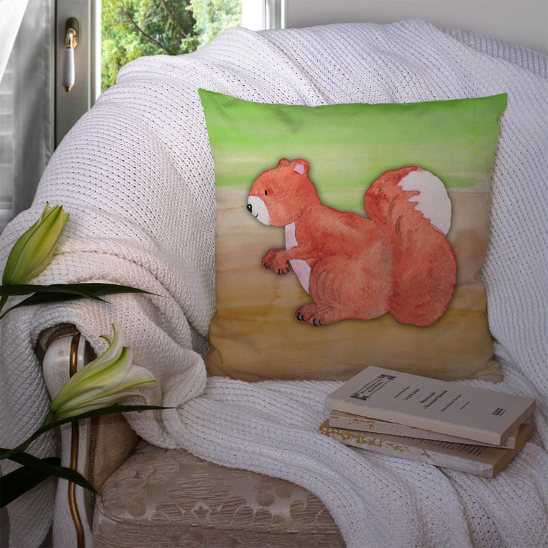 Coussin décoratif intérieur/extérieur aquarelle écureuil, 14 po x 14 po