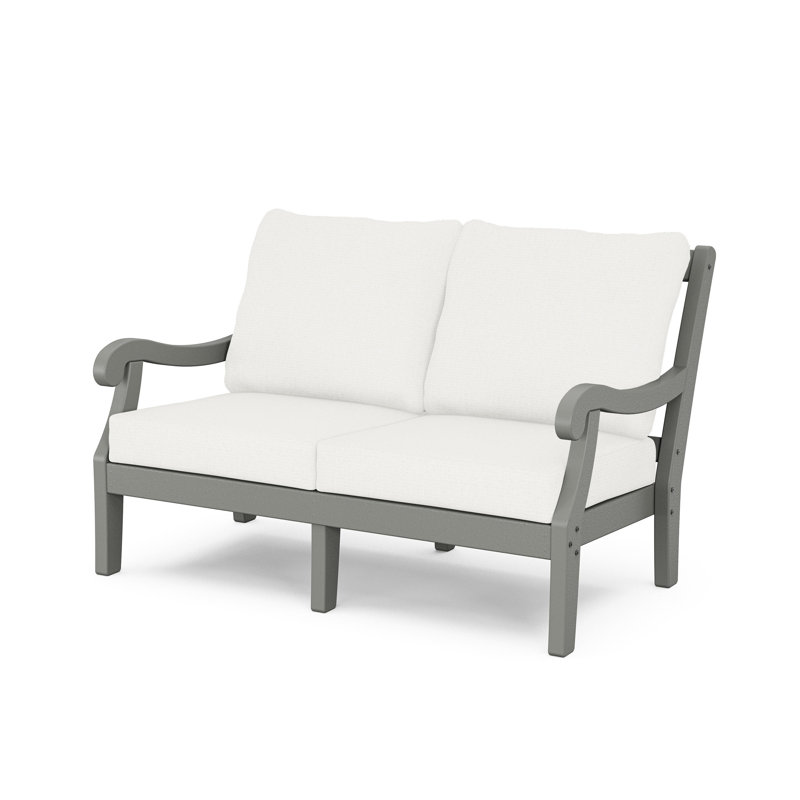 POLYWOOD x Birch Lane Veranda 4-Piece Deep Seating Set with Loveseat, Natural Linen Cushion/Slate Gray Frame