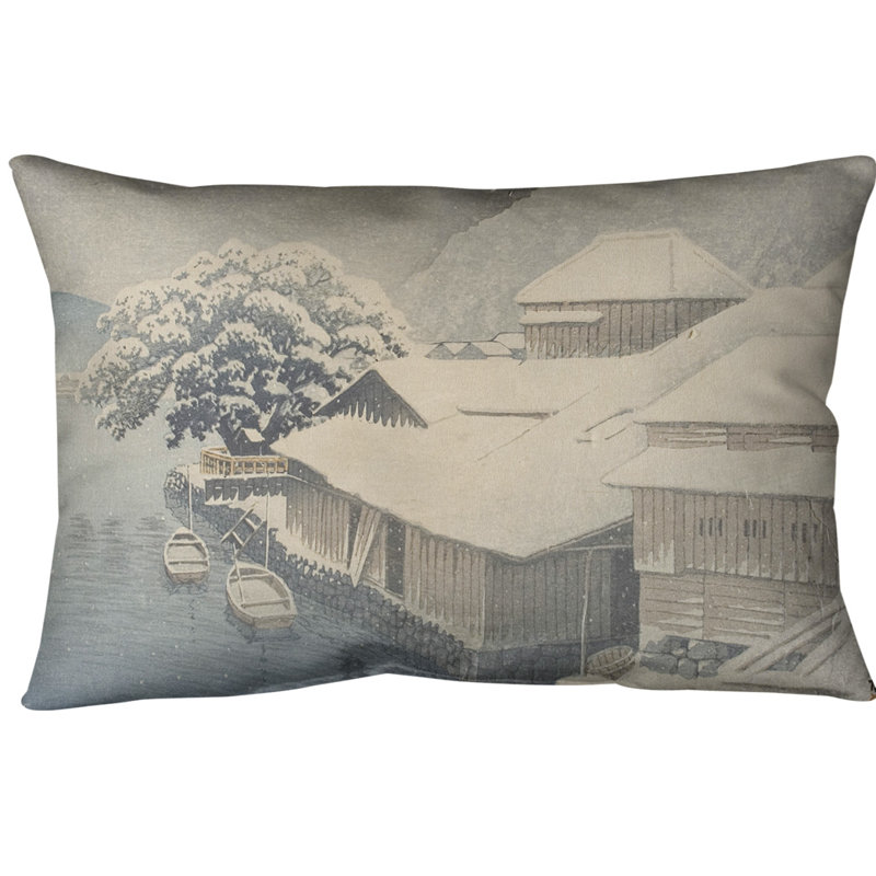 Housse de coussin lombaire Evening Snow at Ishinomaki, Bleu, Faux lin