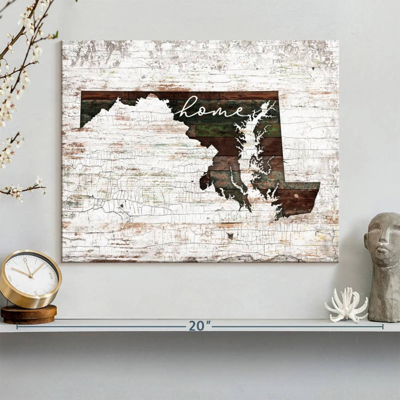 Maryland Home Map sur impression sur toile, H 12 po x l 15 po x P 1,25 po