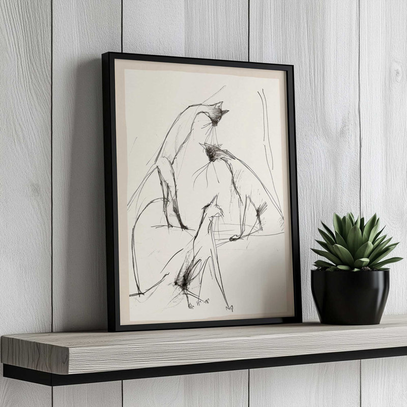 Croquis de chat moderne par Nadja Print, L 12 po x H 16 po, Framed Print, Gold