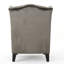 Fauteuil club Tesy, dossier haut, velours capitonné gris, pieds en bois noir