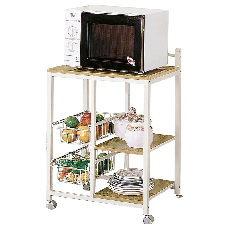 Chariot de cuisine rectangulaire naturel, brun et blanc