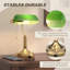 Banker's Green Glass Table Desk Lamp with USB Ports, Vintage Bronze Tone Base, Pull Chain Switch, E27 Socket for Home Office Bedroom, Bulb Not Included