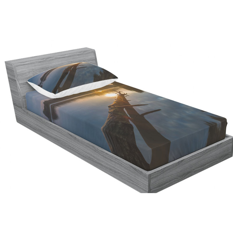 Ensemble de draps Paysage de bois flottant et lac en Pologne, Ensemble de draps pour lit simple TG avec 1 taie d