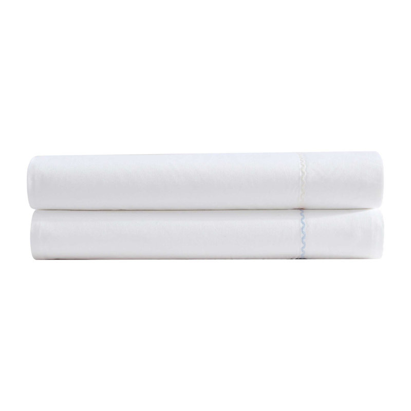 Ensemble de draps en coton percale Laura Ashley, Ensemble de draps pour grand lit avec 2 taies d'or, Bleu