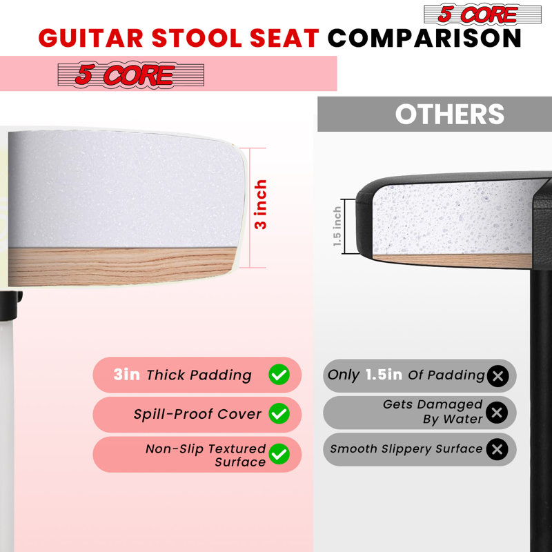 Siège de tambour réglable 5 po Drum Throne, Blanc, Blanc