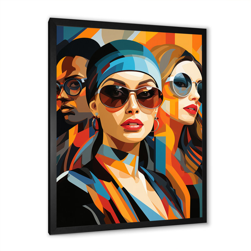 Pop Art Fashion Portrait II - impression sur toile moderne, H 32 po x l 16 po x P 1 po, Cadre simple noir