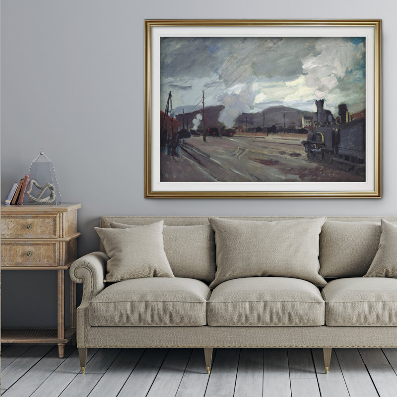 « chemin station » par claude monet print, H 31 po x l 43 po x P 1,5 po, Cadre doré