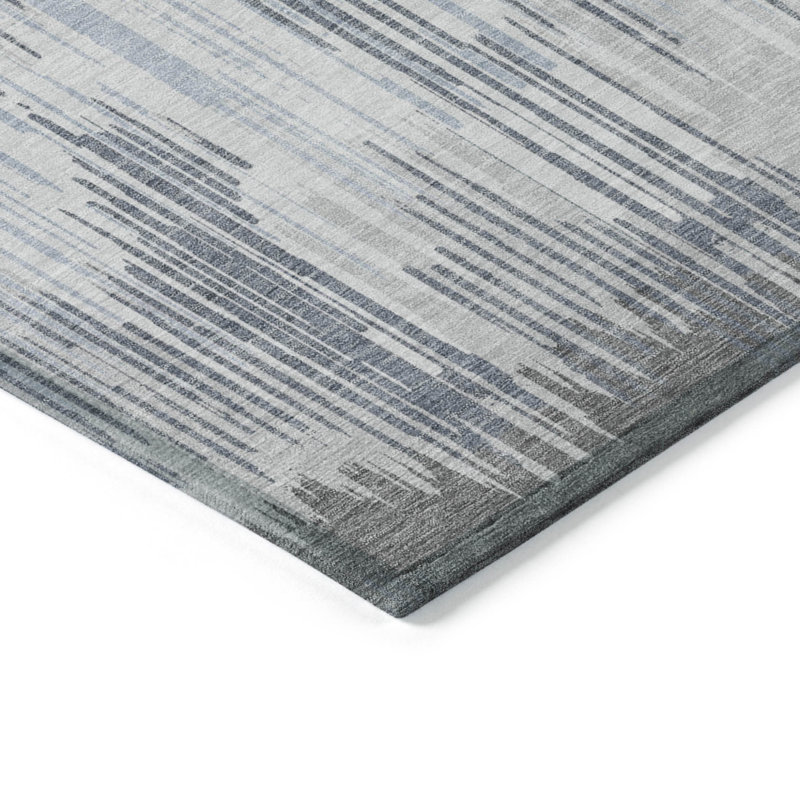 Tapis intérieur lavable rayé gris et ivoire 3 pi x 5 pi