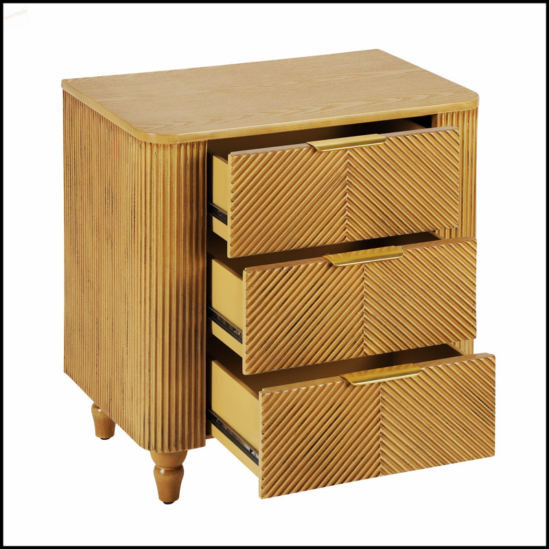 Table de chevet 3 tiroirs Mid-Century, Natural