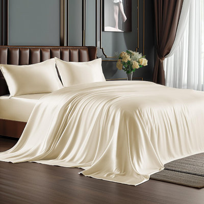 Satin Sheets Queen Size Bed Set, Luxury Soft Silky Sheets,Similar To Silk Bed Sheets Set 4 Pieces