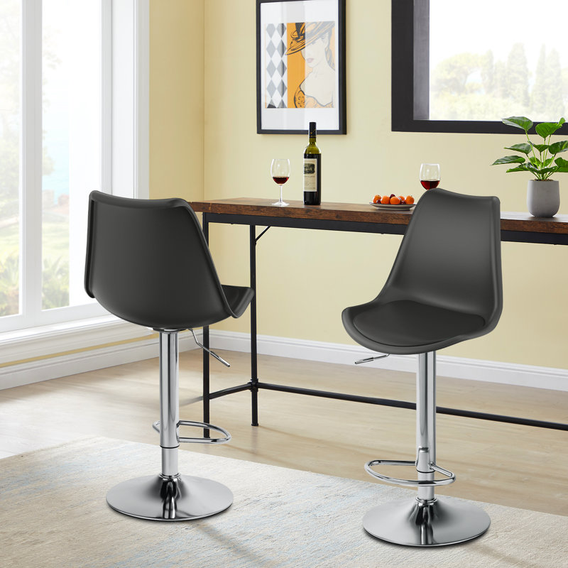 Claudia Adjustable Swivel Bar Stools, Kitchen Counter Height Barstools Dining Chairs with Footrest, Black