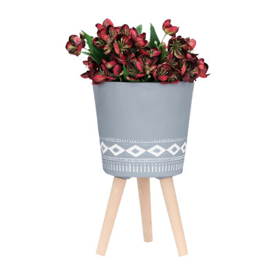 Jardinière grise de 12 po avec pieds en bois, conception moderne pour le salon, le jardin, le balcon, Noël idéal, fêtes en bois de 12 po, plantes grasses, plantes d'intérieur, patio, chambre à coucher, joie de Noël