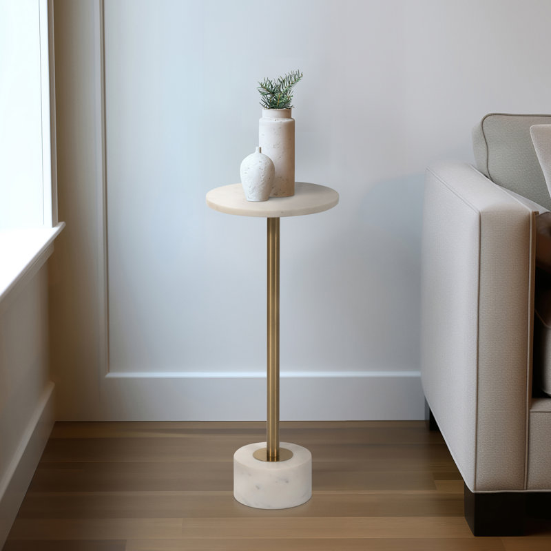 Layla Marble End Table - Side Table Perfect for Any Living Room, Bedroom, or Office, White/Gold